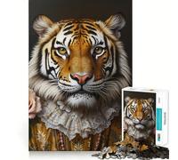 Rompecabezas difícil para Adultos Tigre con Atuendo Real de 1000 Piezas Mejora la Memoria, Calma y evasión Bordes Ajustados 50x75cm