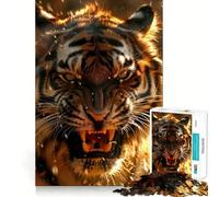 Rompecabezas difícil para Adultos Tigre rugiente en un Entorno ardiente de 1000 Piezas Juguete Intelectual Tiempo de Ocio Corte de Calidad (38x52cm)