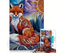 Rompecabezas difícil para Adultos Zorro ornamentado en Paisaje de montaña, 1000 Piezas, Memory Lift, fácil de armar, Ideal para el Ocio Regalo artístico (50x75cm)