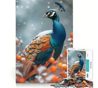 Rompecabezas difícil Pavo Real en Invierno para Adultos 1000 Piezas Think Toy Peaceful Fun Clean Cut Fine Art Piece (38x26cm)