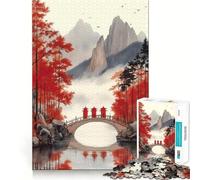 Rompecabezas difícil Puente Rojo en Montañas Brumosas para Adultos, 1000 Piezas Mejora la Memoria, relaja la Mente, Bordes Afilados, Regalo Elegante (38x52cm)