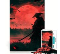 Rompecabezas difícil Red Moon Samurai para Adultos, 1000 Piezas, Recall Boost Quiet Calm Smooth Cut Classic Gift (38x52cm)