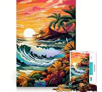 Rompecabezas difícil Retro Beach Sunset para Adultos, 1000 Piezas, Juguete de lógica Fina, diversión Tranquila, Bordes limpios, Regalo considerado (38x26cm)