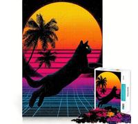 Rompecabezas difícil Retro Cat Synthwave para Adultos, 1000 Piezas, Juguete de lógica Fina, Divertido y Relajante, con Bordes limpios, Regalo Original (50x75cm)