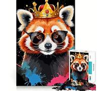 Rompecabezas difícil Rey Panda Rojo con Gafas para Adultos, 1000 Piezas, Juguete Intelectual, Tiempo Acogedor, Corte de Calidad, (38x26cm)