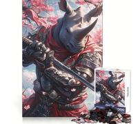 Rompecabezas difícil Rhino Samurai Warrior para Adultos, 1000 Piezas, Recall Boost Quiet Calm Smooth Cut Classic Gift (38x26cm)