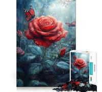 Rompecabezas difícil Rosa Roja bajo la Lluvia para Adultos, 1000 Piezas, Juguete de lógica Fina, diversión Tranquila, Bordes limpios, Regalo considerado (38x26cm)