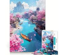 Rompecabezas difícil Sakura Fishing Village para Adultos, 1000 Piezas, Mejora la Memoria, relaja la Mente, Bordes Afilados, Regalo Elegante (50x75cm)