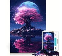 Rompecabezas difícil Sakura Moon Tree para Adultos, 1000 Piezas, Juguete Intelectual, Tiempo Acogedor, Corte de Calidad, (38x26cm)