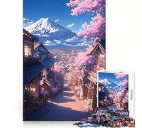 Rompecabezas difícil Sakura Village Monte Fuji para Adultos 1000 Piezas Reason Skill Toy Family Time Precision Cut Art Collectible (50x75cm)