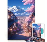 Rompecabezas difícil Sakura Village Monte Fuji para Adultos 1000 Piezas Reason Skill Toy Family Time Precision Cut Art Collectible (50x75cm)