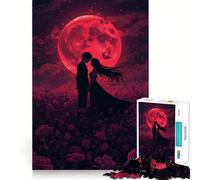 Rompecabezas difícil Silueta romántica bajo la Luna roja para Adultos, 1000 Piezas, Juguete de lógica Fina, diversión Tranquila, Bordes limpios, Regalo considerado (50x75cm)