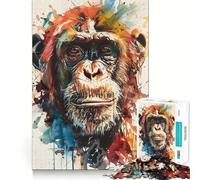 Rompecabezas difícil Splash Watercolor Monkey para Adultos, 1000 Piezas, Boost Recall Calm Escape Tight Edge, 38x26cm