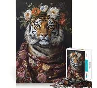 Rompecabezas difícil Tigre con Flores para Adultos 1000 Piezas Mejora la Memoria Calma Escape Bordes Ajustados 38x52cm