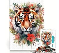 Rompecabezas difícil Tigre con Flores para Adultos 1000 Piezas Recall Upgrade Gentle Relax Clear Cut Unique Gift 38x52cm