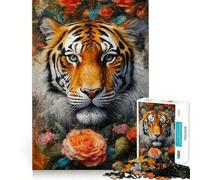 Rompecabezas difícil Tigre en un jardín de Rosas para Adultos, 1000 Piezas Mejora la Memoria, Calma y evasión Bordes Ajustados 50x75cm