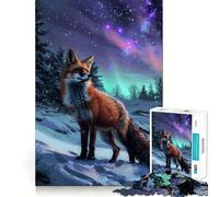 Rompecabezas difícil Zorro Rojo Aurora Boreal para Adultos 1000 Piezas Rompecabezas Mental Relajante Arte de ensamblaje (38x26cm)