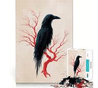 Rompecabezas Digital de 1000 Piezas Cuervo en un árbol Rojo para Adolescentes Juguete de lógica Fina, fácil de Usar, con Bordes limpios, Ideal para Festivales (50x75cm)