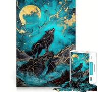 Rompecabezas Digital de un Lobo Aullando a la Luna,1000 Piezas,Juego Que estimula el Cerebro,Ajuste Espacios,Entretenimiento Acogedor para Interiores para Todos (38x26cm)