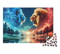 Rompecabezas Digital Duelo de Leones de 1000 Piezas: León Azul contra León Dorado. para Adultos a Partir de 12 años. Juegos educativos. Hermosa decoración. Difícil y desafiante. Regalo Ideal 38x26cm.
