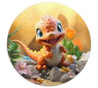 Rompecabezas Dinosaurio Chibi 1000 piezas Ronda Reino Flores Naranjas Juegos Niños y Familia Decoración del Hogar Regalo 1000 piezas (67,5x67,5 cm)