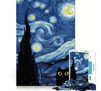 Rompecabezas Divertido de 1000 Piezas con diseño de Gato Negro Estrellado para Adultos Juego Inteligente para aliviar el estrés Patrón de Montaje Sorpresa navideña 50x75cm