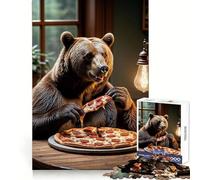 Rompecabezas Divertido de 1000 Piezas con Forma de Oso Comiendo Pizza para adolescentesEjercicio Mental, Entretenimiento Ligero, Cierre Seguro, (38x52cm)