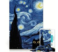 Rompecabezas Divertido y difícil de Gato Negro Estrellado para Adultos, 1000 Piezas, Mejora la Memoria, Calma, Escape, Borde Ajustado, 38x26cm
