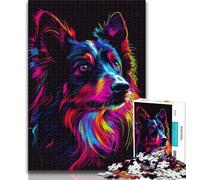 Rompecabezas DJ Neon Border Collie para Adolescentes 1000 Piezas, Juguetes educativos de Aprendizaje, Juegos Familiares Que fomentan el Amor en Pareja, 26x38cm