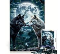 Rompecabezas Dos Lobos en el Bosque y la Luna para Adultos, 1000 Piezas, Estimulación Cognitiva, Memoria, Ocio, Placer, Bordes Definidos, (38x26cm)