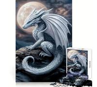 Rompecabezas Dragón Blanco bajo la luz de la Luna de 1000 Piezas para Adultos Evoca Recuerdos, Potencia, luz, Disfrute, Bordes precisos, Regalo significativo (38x26cm)