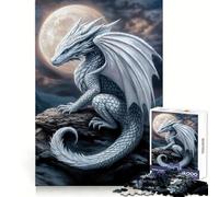 Rompecabezas Dragón Blanco bajo la luz de la Luna para Adolescentes, 1000 Piezas, Capacidad de concentración, Ocio Relajado, Encaje (38x52cm)