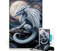 Rompecabezas Dragón Blanco bajo la luz de la Luna para Adolescentes 1000 Piezas Juego para estimular la Mente Montaje Firme y Seguro Actividad para Fortalecer los Lazos Familiares (38x26cm)