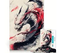 Rompecabezas Dragón Blanco con Detalles Rojos 1000 Piezas Juguete de Construcción Focus Ensamblaje Firme y Seguro Juguete de Entretenimiento para Interiores (50x75cm)
