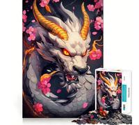 Rompecabezas Dragón Blanco con Flores de Cerezo para Adultos 1000 Juego Think Boost Estructura de Enclavamiento Preciso Fácil de Aprender Diversión Familiar (38x52cm)