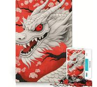 Rompecabezas Dragón Blanco con Ojos Rojos para Adolescentes 1000 Piezas Estimula la Mente Diversión Corte Limpio Componentes Resistentes Actividad Conmovedora para Compartir (50x75cm)