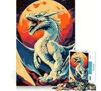 Rompecabezas Dragón Blanco Rugiendo Bajo la Luna Llena de 1000 Piezas Juego de concentración Mental Corte de precisión Bordes Lisos Actividad Absorbente para Noches tranquilas (38x26cm)