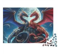 Rompecabezas Dragon Love Fantasy de 1000 Piezas, Dragón de Dos Cabezas en la Luna, Adultos a Partir de 12 años, Juegos educativos, decoración del hogar, de cumpleaños, 38 x 26 cm.