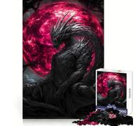 Rompecabezas Dragón Negro Bajo la Luna de Sangre, 1000 Piezas, para Adolescentes, Ejercicio Mental, Ocio Lento, Cierre Seguro, Navidad (38x52cm)
