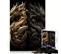 Rompecabezas Dragón Negro Dorado de 1000 Piezas para Adolescentes Estimula la Mente Entretenimiento Consciente Bordes Suaves Elegante (50x75cm)