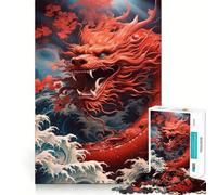 Rompecabezas Dragón Rojo en Olas de 1000 Piezas para Adultos, Juguete de lógica Mental, Tiempo de Serenidad, Corte Firme, (38x52cm)