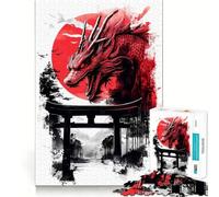 Rompecabezas Dragón Rojo sobre Puerta Torii, 1000 Piezas, para Adolescentes, para Mejorar la Memoria, fácil de Usar, con Bordes limpios, Sorpresa navideña (50x75cm)