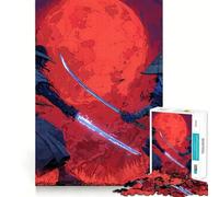 Rompecabezas Duelo de samuráis bajo la Luna roja, 1000 Piezas para Adultos Mejora la Memoria Diversión Tranquila Corte de Primera Calidad Regalo Memorable (38x26cm)
