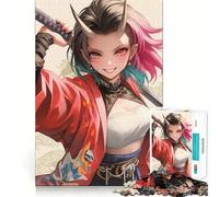 Rompecabezas Duro de Chica Guerrera Oni en Rojo para Adultos, 1000 Piezas, Juguete de lógica sólida, diversión Sencilla, Corte de precisión, (38x26cm)