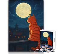 Rompecabezas Duro de Gato Mirando el Paisaje Urbano Iluminado por la Luna para Adultos, 1000 Piezas, Juego Educativo de desafío Mental, Valor Sentimental, tamaño 38x52cm