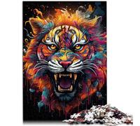 Rompecabezas duro difícil de 1000 piezas de tigre de color para adultos con piezas totalmente entrelazadas de forma aleatoria, 26 x 38 cm