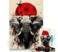 Rompecabezas Duro Elefante Sol Rojo para Adultos 1000 Piezas Mejora la Memoria Calma Tranquilidad Corte Suave Regalo clásico (38x26cm)