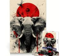 Rompecabezas Duro Elefante Sol Rojo para Adultos 1000 Piezas Mejora la Memoria Calma Tranquilidad Corte Suave Regalo clásico (38x26cm)