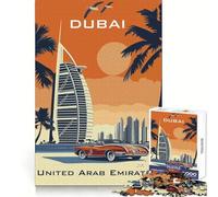 Rompecabezas Duro Original del póster de Viaje del Burj Al Arab de Dubái para Adultos, 1000 Piezas, Juego Inteligente para el hogar, Disfrute del Montaje de la Imagen, Regalo Festivo (38x26cm)