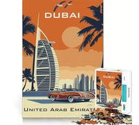 Rompecabezas Duro Original del póster de Viaje del Burj Al Arab de Dubái para Adultos, 1000 Piezas, Juego Inteligente para el hogar, Disfrute del Montaje de la Imagen, Regalo Festivo (38x26cm)